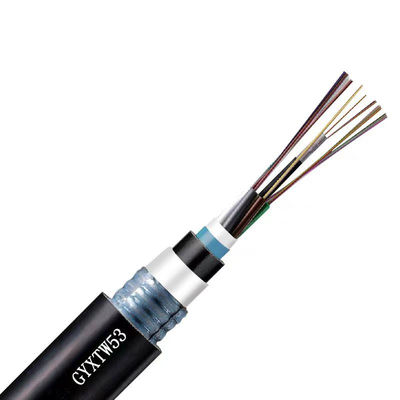 Cable à fibre optique ronde à longue portée pour le réseau Internet GYXTW53 Cable à fibre optique en plastique à enterrement direct en vrac