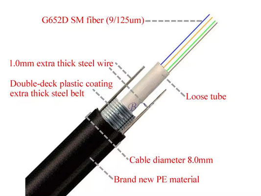 Cable à fibre optique à bande d'acier à tube unique GYXTW 24 câbles de communication mono-mode
