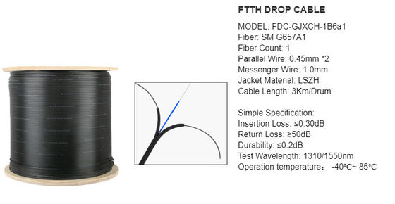 Câble d'interface de fibre optique de noyau de GJYXCH-1B6 G657A2 1