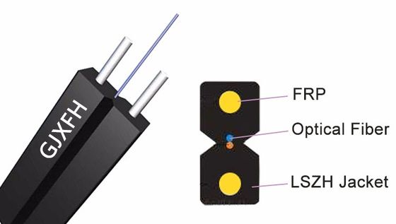 Cable à goutte à goutte en fibre optique FTTH pour GJXFH intérieur avec 2 câbles en acier FRP