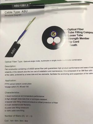 Câble optique aérien ASU G652D de fibre de mini d'ADSS 6 noyau du noyau 12
